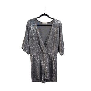 Rokoko metallic silver disco romper Rave Festival Holiday dressy S